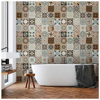 Ambiance 30 Pegatinas de Azulejos | Vinilo Decorativo Autoadhesivo baldosas de Cemento – Stickers Mosaico alicatado Sala de baño y Cocina - Adhesivos de Pared Azulejos – 10 x10 cm – 30 Unidades