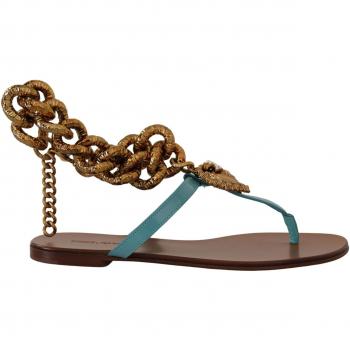Dolce & Gabbana Blue Leather Chain Flat Sandals - EU35.5/US5