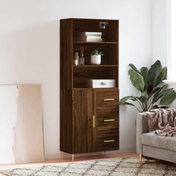 Aparador alto de madera contrachapada marrón roble 69,5x34x180 cm