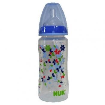 NUK - Biberón tetina de silicona 0 - 6 M agujero M virola azul con impresión, diseño de rombos