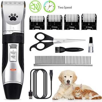 Focuspet Cortapelos para Perro, Profesionales para Perros Gatos Mascotas, Bajo Ruido Peine de Guía Ajustable Peluquería para Mascotas, Recortadora para Perros Clippers para Animal Belleza