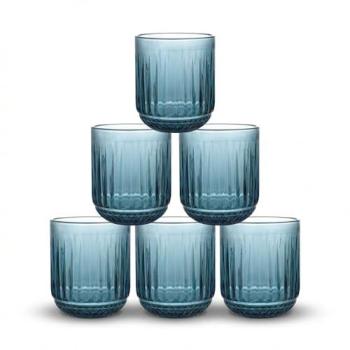 Set 6 Vasos de Cristal Agua 270cc y 430cc Odiel y Orbel, Vidrio Relieve en Varios Colores, Aptos para Lavavajillas y Microondas