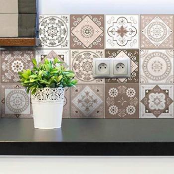 Ambiance-Live col-tiles-ROS-A890_15x15cm Pegatinas de Pared, Multicolor, 15 x 15 cm, Set de 15 Piezas