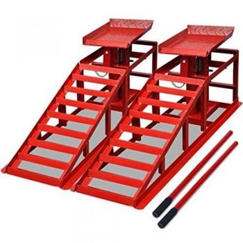 vidaXL 2X Rampas de Taller Mecánico para Reparar Coche 2 Toneladas Acero Rojo