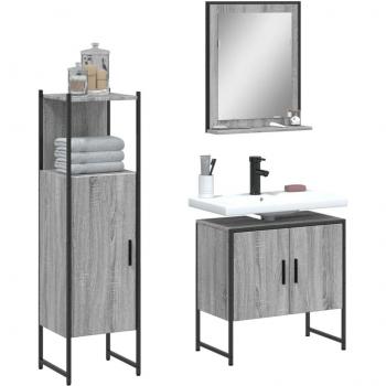 Set de muebles de baño 3 piezas gris Sonoma madera contrachapada multicapa