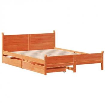 Cama sin colchón Madera Maciza de Pino Marrón Cera 140x190 cm
