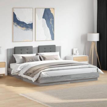 Cama solar con cabecero y luces LED Sonoma gris 160x200 cm