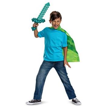 Disfraz de capa y espada de diamantes Minecraft 156239 JAKKS - Incluye capa y espada, licencia oficial, espada de 50 cm, diseño inspirado en el videojuego Minecraft