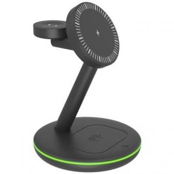 Cargador Inalámbrico 3 en 1 Magnético Qi de 15W para Smartphone, Smartwatch y Auriculares Inear