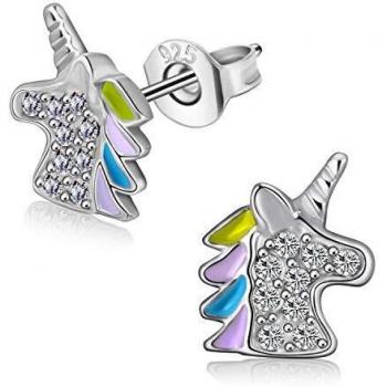Pendientes de joyería de unicornio, pendientes 925 no alérgicos, joyas para fiestas de cumpleaños de niñas o mujeres, regalos de cumpleaños, regalos de San Valentín.