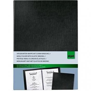 Carpeta de menú A5 Sigel SM115, negra, con encuadernación de goma, en blanco