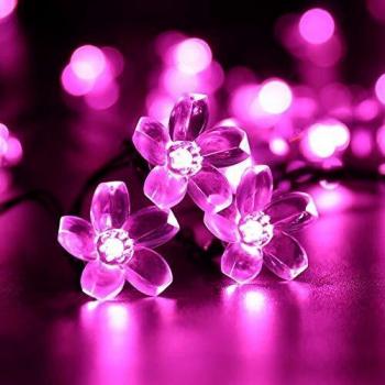 Guirnalda Luces Solares Exterior,KINGCOO Impermeable 21ft 50LED Melocotón Sakura Flor Cadena de Luces Solares para Jardines Patio Boda Fiesta Navidad Decoraciones