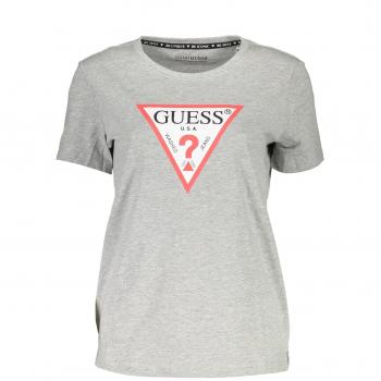 Guess Triangle Logo T-Shirt - Women's Gray Organic Cotton Tee, Size XS, Bold Print