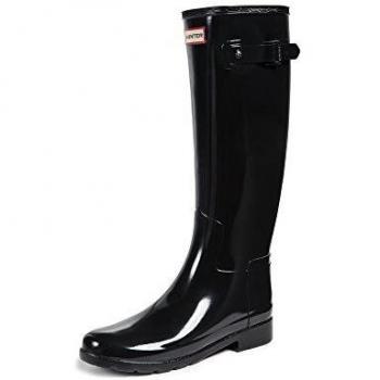 Glossy Black Calf Length Women's Rubber Wellington Boots