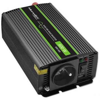 Qoltec Monolith Inversor de Corriente Auto 600W Negro con capacidad de 600 W, diseño compacto y portátil, ideal para uso en vehículos, protección contra sobrecarga y cortocircuito, puertos USB y sal