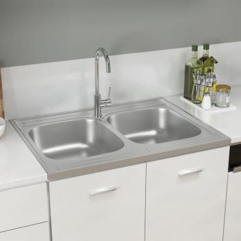 Fregadero de cocina doble baño 800x600x155mm Acero inoxidable Plata
