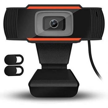 QueenDer Webcam HD 720P con 2Pcs Cámara Web Cover y Micrófono, USB Webcam con Corrección Automática de la Luz Mini Plug Play para Videollamadas, Estudios, Conferencias, Skype, Ordenador, PC