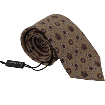 Dolce & Gabbana Beige Fantasy Print Silk Adjustable Necktie Accessory Tie