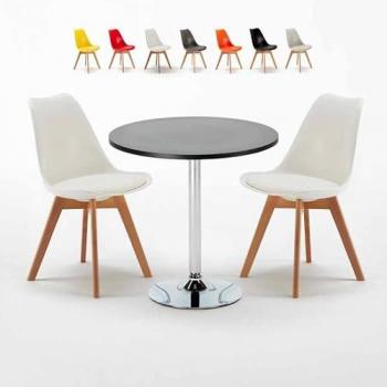 Mesa Redonda Negra con 2 Sillas de Colores Estilo Nórdico para Interior - Cosmopolitan