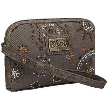 Lois - Monedero Estampado y Borado de Mujer con Motivos Mandala de Lona y Cuero PU para Uso Diario con Asa para Muñeca 304405, Color Marron