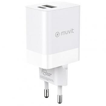 Cargador de pared Muvit For Change 1 USB 12W + 1 Tipo C PD 45W Blanco