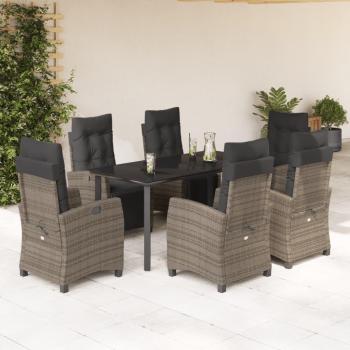 7-Piece Grey Poly Rattan Garden Dining Set with Cushions
