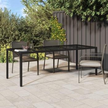 vidaXL Garden Table Black 250x100x75 cm Tempered Glass and Poly Rattan