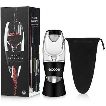 ecooe Vino Aireador Decantadores de Vino Sin Goteo Vino Vertedor con Base para Vino Tinto,Sin BPA, Negro