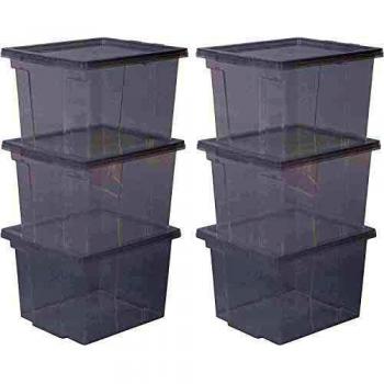 Iris Ohyama, Juego de 6 Cajas de Almacenamiento, 13 L, con Tapa, Apilable, Garaje, Dormitorio, Sala de Estar - Useful Storage Box Usb-Sp - Transparente