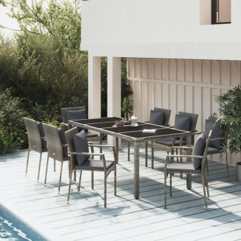 9-Piece Grey Poly Rattan Garden Dining Set with Cushions
