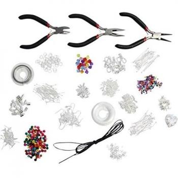 1000 piezas Estuche Básico para Elaborar Brillante Joyería de Alta Calidad - Instrumentos, Cuentas, Cordón, Cola de Gato, Accesorios plateados, de KurtzyTM