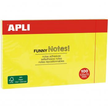 Apli Notas Adhesivas Funny 125x75mm - Bloc de 100 Hojas - Divertidos Diseños - Adhesivo de Calidad - Amarillo Fluorescente