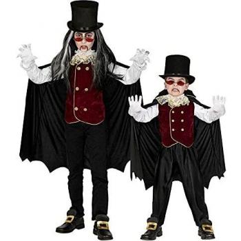 WIDMANN Widmann-30047 Infantil de Vampiro, Camisa con Chaleco y Chaqueta, Capa con Cuello, Conjunto niños, murciélago, Disfraz, Fiesta temática, Carnaval, Halloween, Multicolor, 140 cm