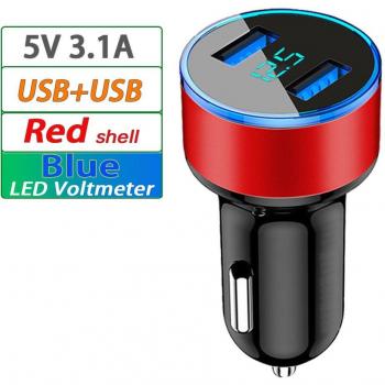 Cargador de Coche USB Doble Universal 12V-24V Rápido con Pantalla LED 5V 3.1A, ABS, para iPhone y Huawei