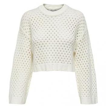Only Smilla Cropped Knit Sweater - Cream White, Regular Fit, Women's Sizes