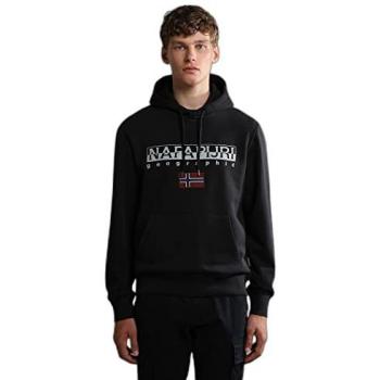 Napapijri B-Ayas Black Hoodie for Men - Long Sleeve, Round Neck, Size S