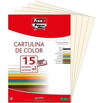 Fixo Paper 11110644 - Pack de 15 cartulinas, A4, 180g/m², color marfil