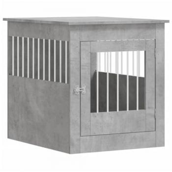 Jaula para perros de madera de ingeniería gris con hormigón, dimensiones 64,5x80x71 cm, incluye ventilación y cerradura, también puede usarse como mesita auxiliar