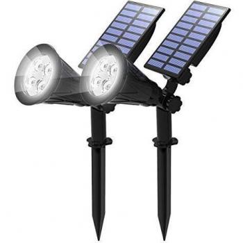 (2 Unidades ) T-SUN Foco Solar, Impermeable Luces Solares Exterior, 2 Modos de Iluminación Opcionales, ángulo de 180° Ajustable, Luz de Jardín para Entrada, Entrada, Camino. (6000K)
