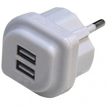FAMATEL – Enchufe Cargador USB doble | Entrada 250 V | Salida 5V-2,1 A | Ahorrador de espacio | Necesidad para viajeros | Protección Infantil | Blanco
