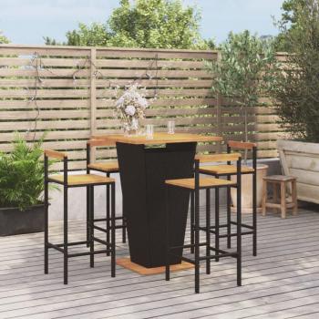 Set de Bar Jardín 5 Piezas Madera Acacia y Ratán PE Negro