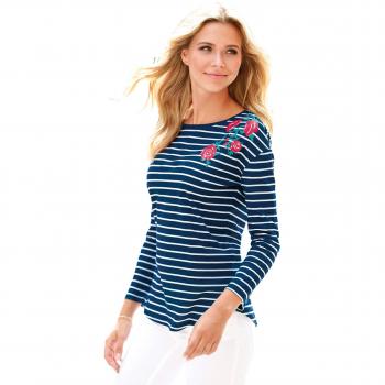 Camiseta Manga Larga Mujer by Vencastyle - 022763,Azul Marino Estampado Rayas,XXL