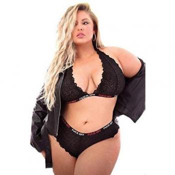 Fantasy Lingerie Fuck Off Curvy Lace Bralette and Cheeky Panty Set - Queen Size