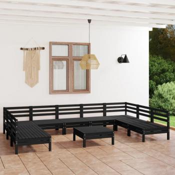 Juego de muebles de jardín 10 piezas de madera maciza de pino negro