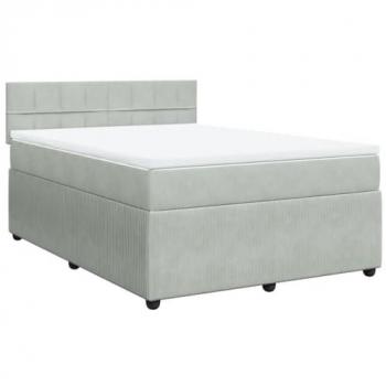 Cama box spring con colchón de terciopelo gris claro 140x190 cm