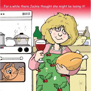 Twizler Tarjeta de feliz Navidad con cena de Navidad, vino, cocina y gato – Tarjeta de felicitación de Navidad – Tarjeta de Navidad – para Navidad tarjeta – para mujer