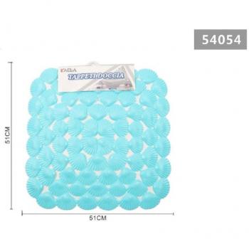 Alfombrilla Cuadrada Antideslizante Conchas Azul Claro para Bañera y Ducha 51x51cm