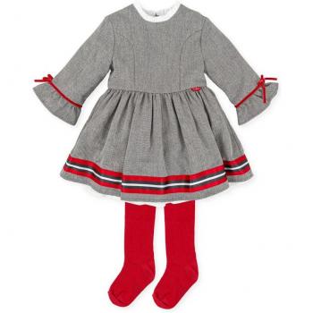 Tutto Piccolo - Vestido de niña en gris con cintas a contraste