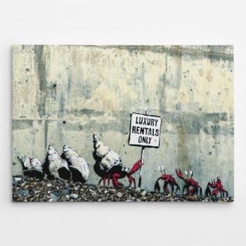 Epikasa - Impresión sobre Lienzo Banksy Cangrejos, Poliéster, Madera, Rojo, Gris, Negro, 100x3x70 cm