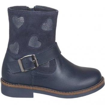 Botines de Piel con Corazones Azules para Niña